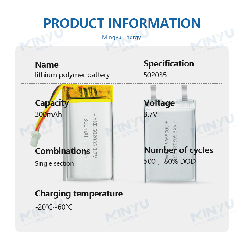 3.7 V Li-ion Battery 502035-300mah